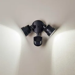 Applique Murale D'Exterieur Emmerlev Led Noir, 2 Lumieres, Detecteur De Mouvement
