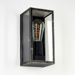 Applique Murale D'Exterieur Hakkas Noir Dore, 1 Lumiere