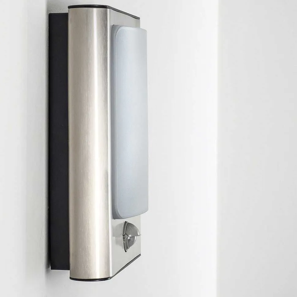 Applique Murale D'Exterieur Kimola Led Nickel Mat, 1 Lumiere, Detecteur De Mouvement