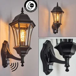 Applique Murale D'Exterieur Etoe Noir, 1 Lumiere, Detecteur De Mouvement