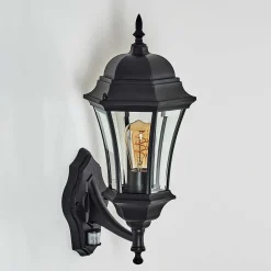 Applique Murale D'Exterieur Etoe Noir, 1 Lumiere, Detecteur De Mouvement