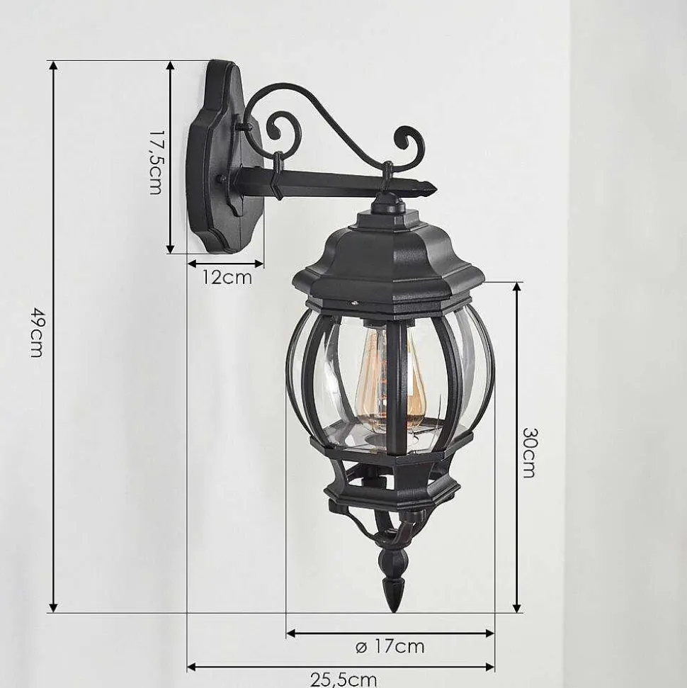 Applique Murale D'Exterieur Lentua Noir, 1 Lumiere