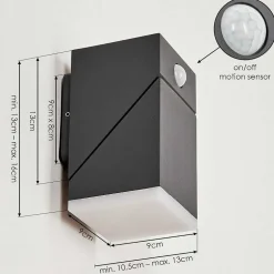 Applique Murale D'Exterieur Toogong Led Anthracite, 1 Lumiere, Detecteur De Mouvement