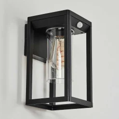 Applique Murale D'Exterieur Leset Noir, 1 Lumiere, Detecteur De Mouvement
