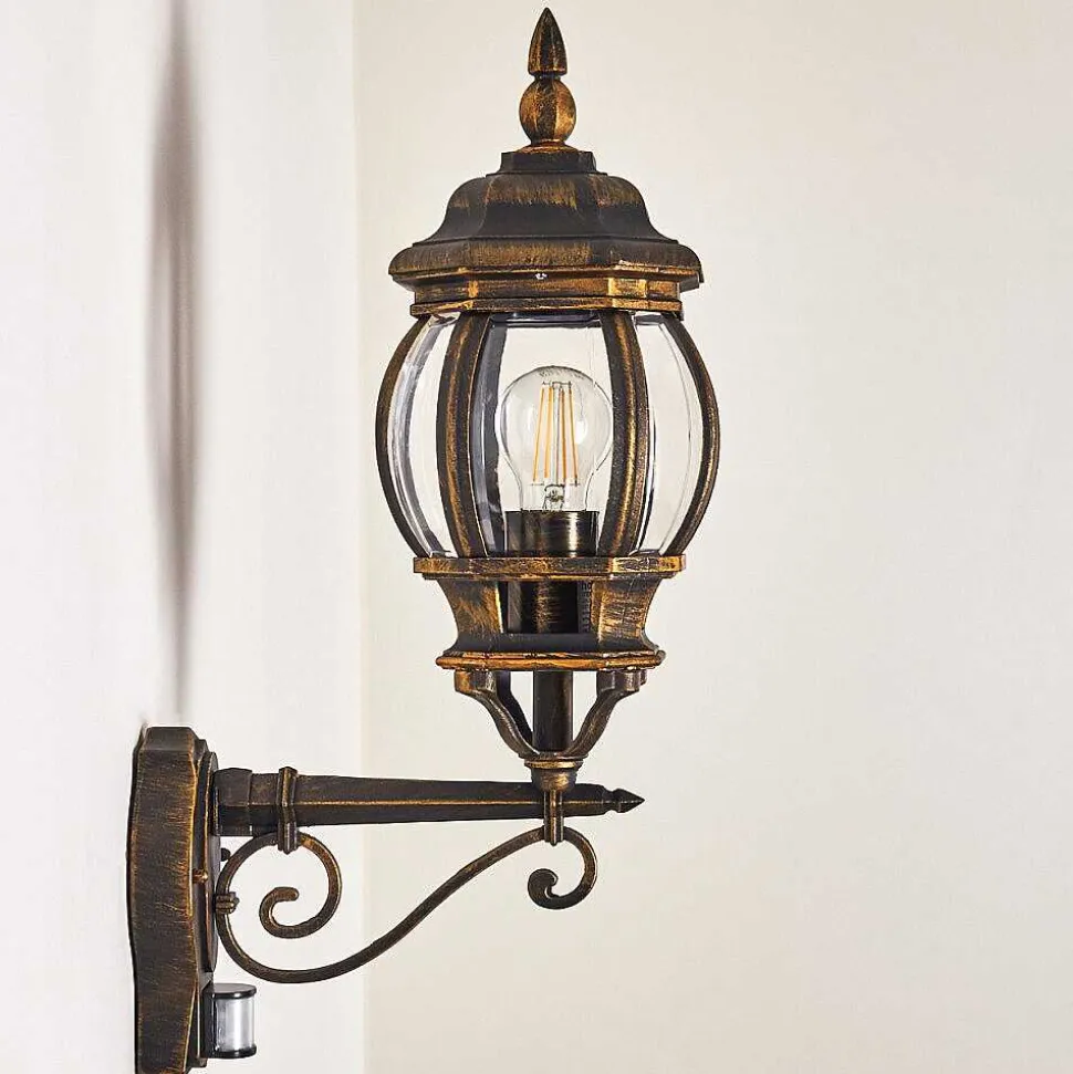 Applique Murale D'Exterieur Lentua Brun Dore, 1 Lumiere, Detecteur De Mouvement