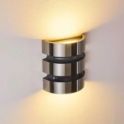 Applique Murale D'Exterieur Kolding Led Acier Inoxydable, Noir, 1 Lumiere, Detecteur De Mouvement