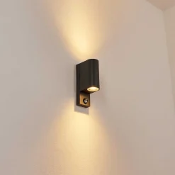 Applique Murale D'Exterieur Kingstown Anthracite, Transparent, 2 Lumieres, Detecteur De Mouvement