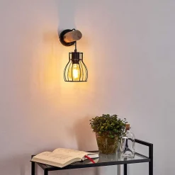 Applique Murale Gondo Bois Clair, Noir, 1 Lumiere