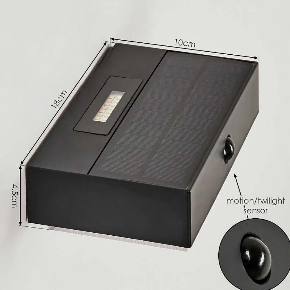 Applique Solaire Seilhac Led Noir, 1 Lumiere, Detecteur De Mouvement
