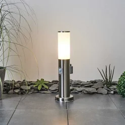 Borne Lumineuse Caserta Nickel Mat, 1 Lumiere, Detecteur De Mouvement