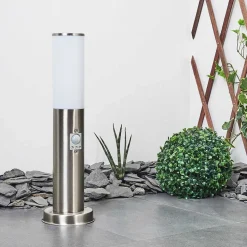 Borne Lumineuse Caserta Nickel Mat, Blanc, 1 Lumiere, Detecteur De Mouvement