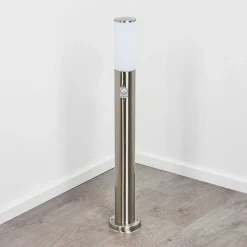 Borne Lumineuse Caserta Nickel Mat, Blanc, 1 Lumiere, Detecteur De Mouvement