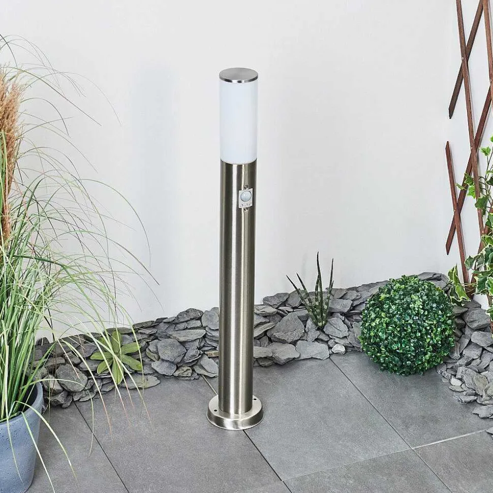 Borne Lumineuse Caserta Nickel Mat, Blanc, 1 Lumiere, Detecteur De Mouvement