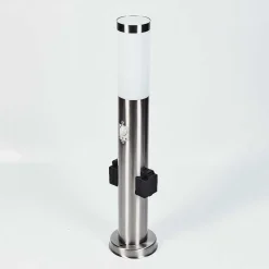 Borne Lumineuse Gaborone Led Nickel Mat, 1 Lumiere, Detecteur De Mouvement