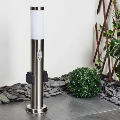 Borne Lumineuse Gaborone Led Nickel Mat, 1 Lumiere, Detecteur De Mouvement