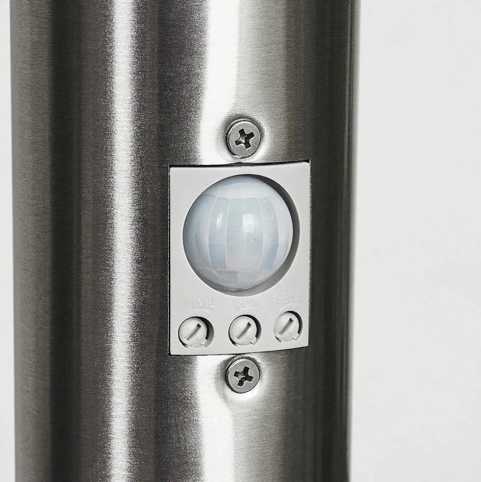 Borne Lumineuse Gaborone Led Nickel Mat, 1 Lumiere, Detecteur De Mouvement