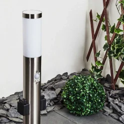 Borne Lumineuse Gaborone Led Nickel Mat, 1 Lumiere, Detecteur De Mouvement