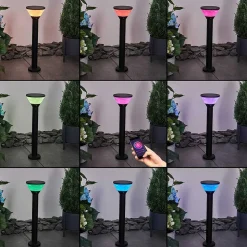 Borne Lumineuse Joennierni Led Noir, 1 Lumiere, Detecteur De Mouvement, Changeur De Couleurs