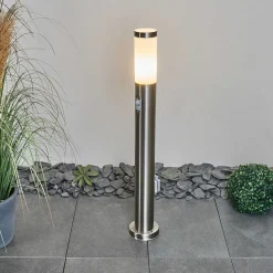 Borne Lumineuse Sessa Nickel Mat, 1 Lumiere, Detecteur De Mouvement