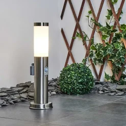 Borne Lumineuse Sessa Nickel Mat, 1 Lumiere, Detecteur De Mouvement
