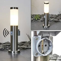 Borne Lumineuse Sessa Nickel Mat, 1 Lumiere, Detecteur De Mouvement