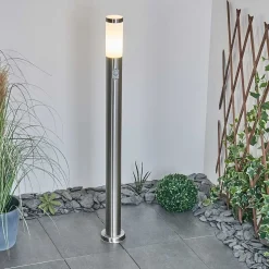 Borne Lumineuse Sessa Nickel Mat, 1 Lumiere, Detecteur De Mouvement
