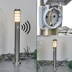 Borne Lumineuse Tunes Nickel Mat, 1 Lumiere, Detecteur De Mouvement
