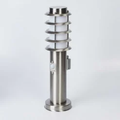 Borne Lumineuse Tunes Nickel Mat, 1 Lumiere, Detecteur De Mouvement