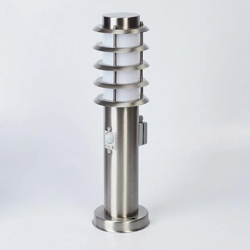 Borne Lumineuse Tunes Nickel Mat, 1 Lumiere, Detecteur De Mouvement