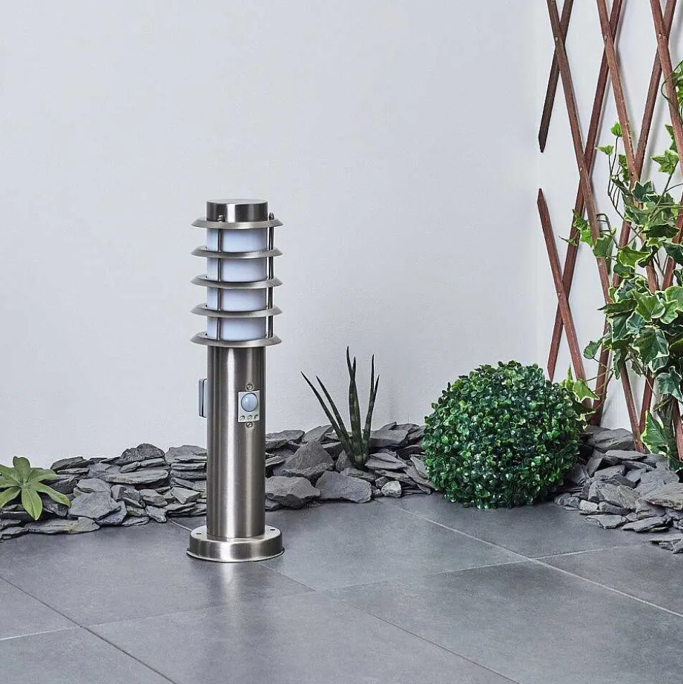 Borne Lumineuse Tunes Nickel Mat, 1 Lumiere, Detecteur De Mouvement