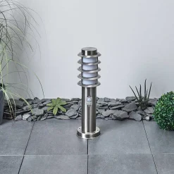 Borne Lumineuse Tunes Nickel Mat, 1 Lumiere, Detecteur De Mouvement