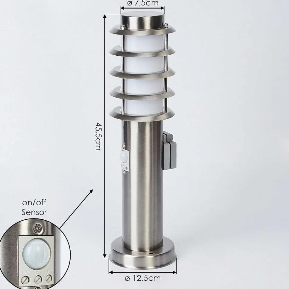 Borne Lumineuse Tunes Nickel Mat, 1 Lumiere, Detecteur De Mouvement