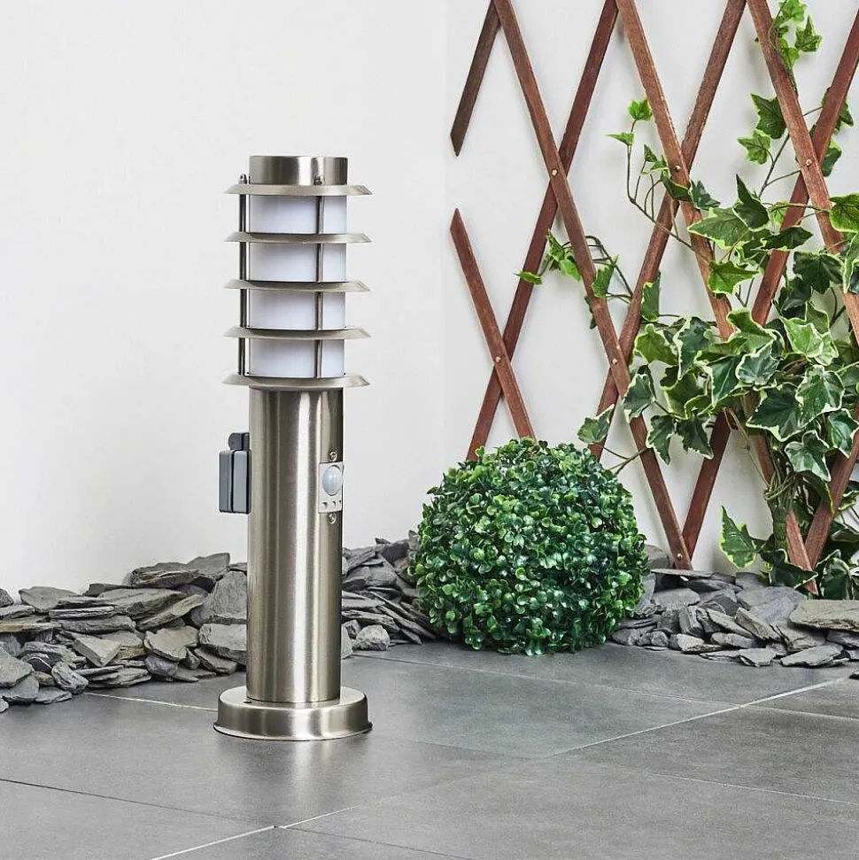 Borne Lumineuse Tunes Nickel Mat, 1 Lumiere, Detecteur De Mouvement
