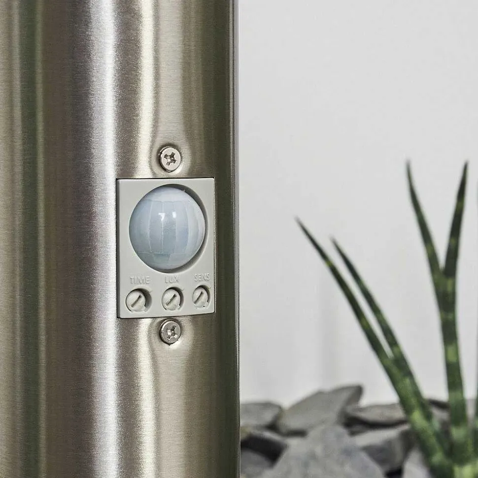 Borne Lumineuse Tunes Nickel Mat, 1 Lumiere, Detecteur De Mouvement