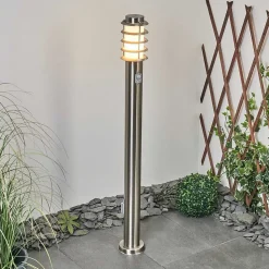 Borne Lumineuse Tunes Nickel Mat, 1 Lumiere, Detecteur De Mouvement