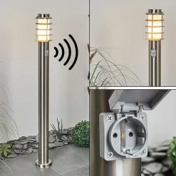 Borne Lumineuse Tunes Nickel Mat, 1 Lumiere, Detecteur De Mouvement