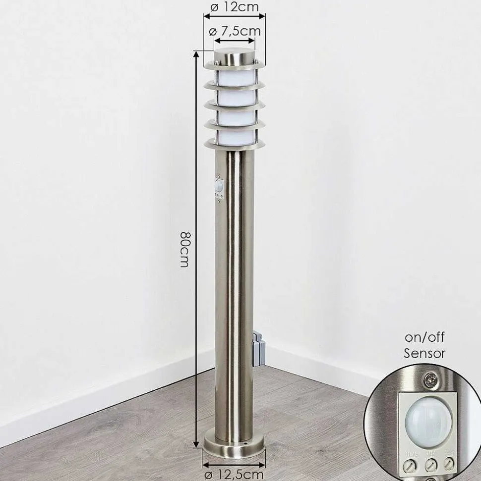 Borne Lumineuse Tunes Nickel Mat, 1 Lumiere, Detecteur De Mouvement