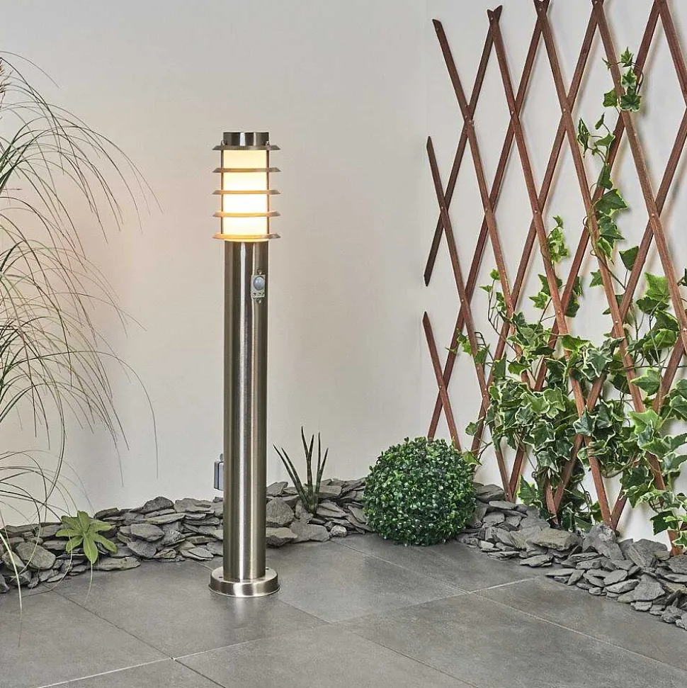 Borne Lumineuse Tunes Nickel Mat, 1 Lumiere, Detecteur De Mouvement