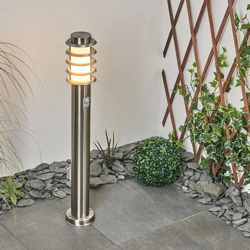 Borne Lumineuse Tunes Nickel Mat, 1 Lumiere, Detecteur De Mouvement