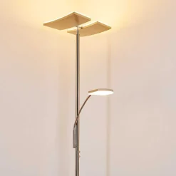 Lampadaire A Vasque Thyolo Led Acier Brosse, 2 Lumieres