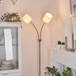 Lampadaire Alsen Nickel Mat, 2 Lumieres