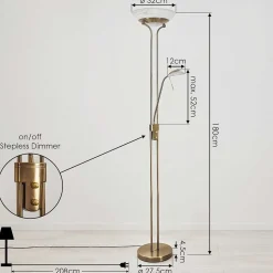 Lampadaire Biot Led Vieux Laiton, 2 Lumieres