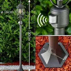 Lampadaire Exterieur Lentua Noir, 1 Lumiere, Detecteur De Mouvement
