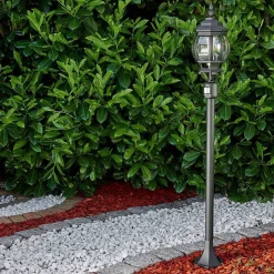 Lampadaire Exterieur Lentua Noir, 1 Lumiere, Detecteur De Mouvement