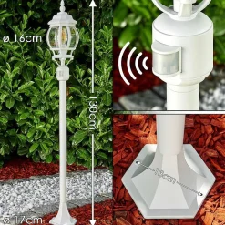 Lampadaire Exterieur Lentua Blanc, 1 Lumiere, Detecteur De Mouvement