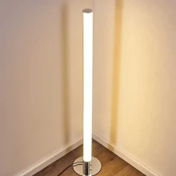 Lampadaire Flaut Led Chrome, 1 Lumiere, Telecommandes, Changeur De Couleurs