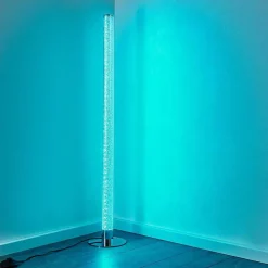 Lampadaire Flaut Led Chrome, 1 Lumiere, Telecommandes, Changeur De Couleurs