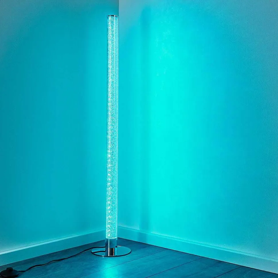 Lampadaire Flaut Led Chrome, 1 Lumiere, Telecommandes, Changeur De Couleurs