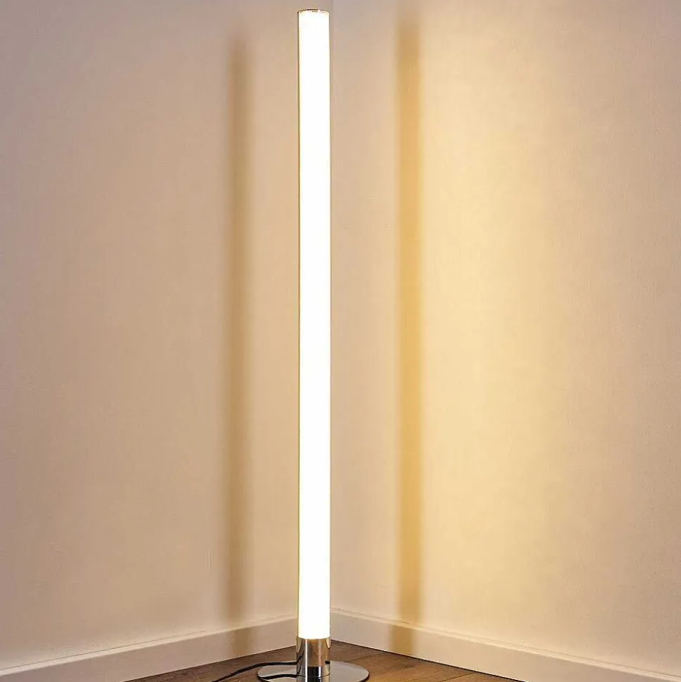 Lampadaire Flaut Led Chrome, 1 Lumiere, Telecommandes, Changeur De Couleurs