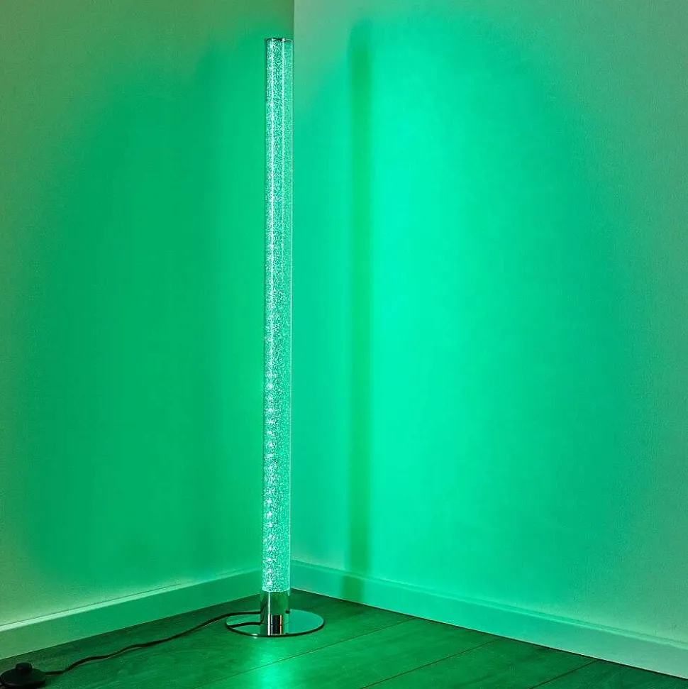 Lampadaire Flaut Led Chrome, 1 Lumiere, Telecommandes, Changeur De Couleurs